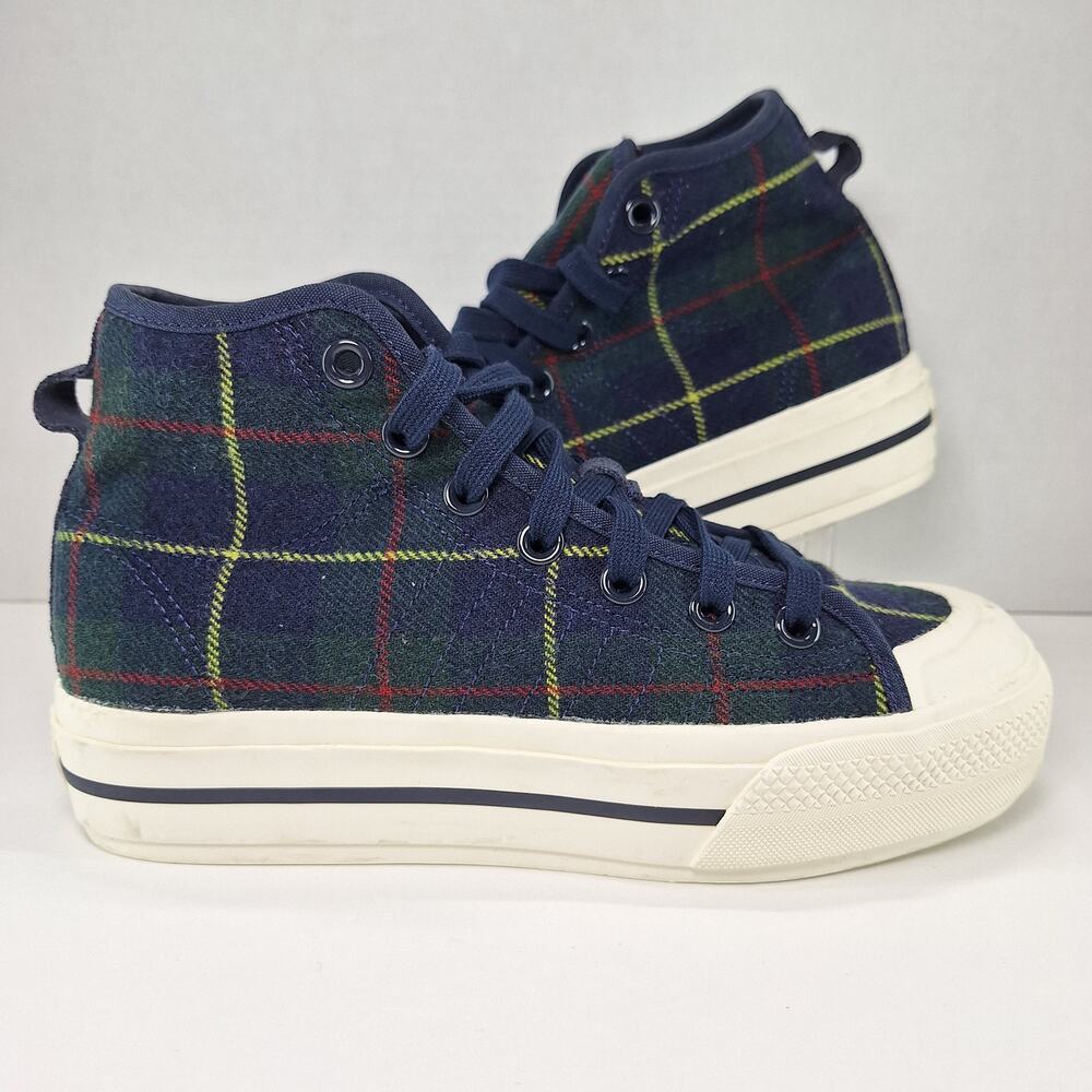Adidas Nizza RF Platform Mid Womens 7.5 Plaid H02707 Platform Shoes Sneakers